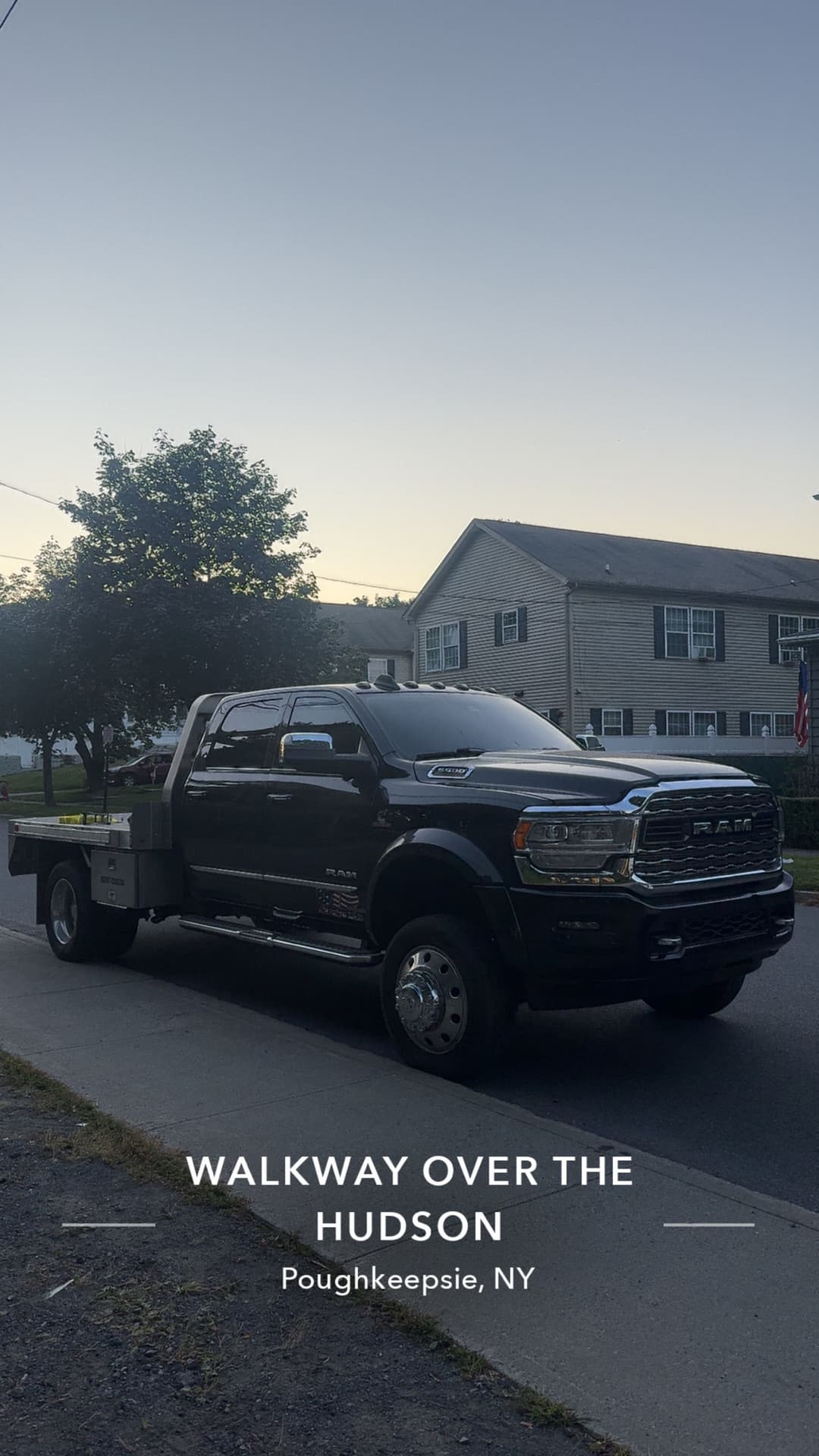 Black Ram truck parked on street near Walkway Over the Hudson, Poughkeepsie, NY.
